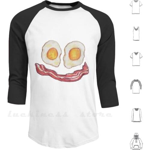 Breakfast Is Happy To See You Hoodies Long Sleeve Bacon Eggs Breakfast Kitchen Colored Pencil Food Red Yellow Morning