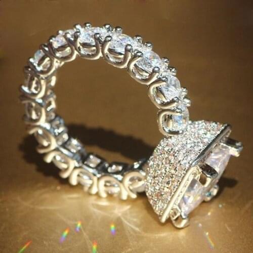 I & FDLK Luxury Women Silver Color Princess Square Cut Natural White Crystal AAA CZ Ring Bridal Wedding Engagement Jewelry