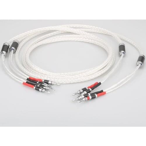 Pair Hi End 8ag Pure Silver plated OCC Hifi Speaker Cable with banana plug Speaker Wire for Amplifier and CD