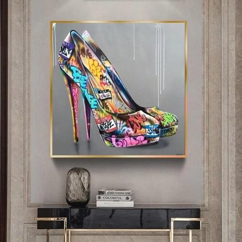 Street Graffiti Art High Heels Shoes Wall Paintings On Canvas Posters and Prints Art Pictures for Living Room Home Cuadros