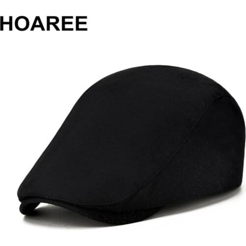 HOAREE Black Solid Flat Cap for Men Cotton Casual Ivy Beret Retro Adjustable Mens Adjustable Jeff Wigens Cap