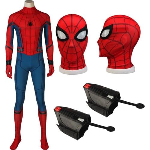 Adult Superhero Spider Boy Peter Parker Jumpsuit Cosplay Costume Halloween Masquerade Party Bodysuit