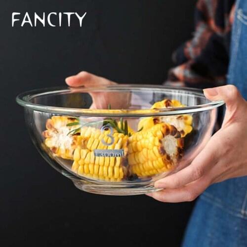 FANCITY Creative heat-resistant glass bowl household large egg beater and noodle baking pastry bowl salad bowl single bowl