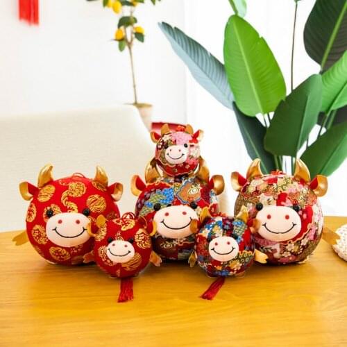 Cute Mascot Zodiac Ox Cattle Plush Toys Ox Year Mascot Chinese Zodiac Toys 8cm/12cm Red Kids Baby Gift 2021 Souvenirs Cow Mascot
