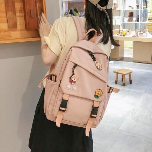 Cute Women Backpack Multi Pocket Girl Students Panda Badges Backpack School Bag Teenage Shoulder Travel Bag Female Backpacks