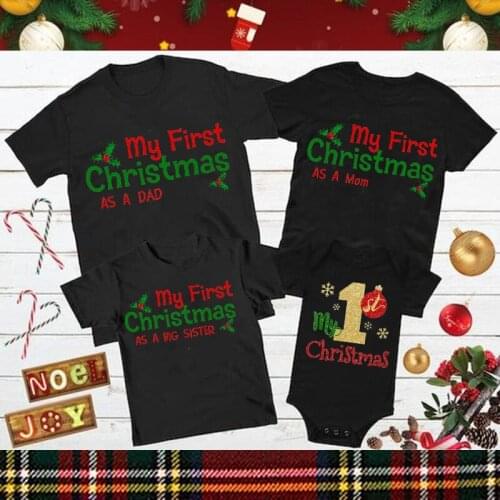 My First Christmas As Mom Family Matching Clothes Mother Father Daughter Son Kids Baby T-shirt Party T Shirt Short Sleeve Tops
