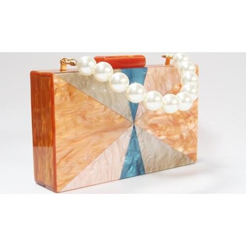 Marble Orange Geometric Acrylic Clasp Women Brand Shoulder Evening Wallet Box Clutches Purse Lady Party Wedding Travel Handbags