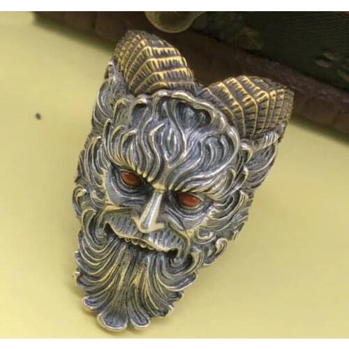 925 Sterling Silver the pastoral God Capricornus Thai Retro PUNK Mens Ring jewelry A2267