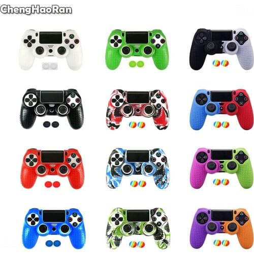 ChengHaoRan Soft Silicone Rubber Case Cover For Sony Playstation 4 PS4 Pro Slim Controller Camo Skin Case&Thumb Stick Grip Caps