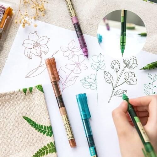 5pcs Vintage Color Gel Ink Pens Set 0.5mm Straight Liquid Type Roller Ball Pen Drawing Liner Marker Office School Supplies F325