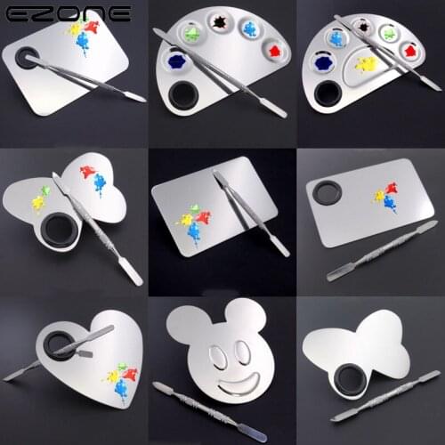 EZONE Stainless Steel Paint Palette Watercolor Palette Tray Mixing Rod Spatula Set For School Supplies Oil Painting Makeup Tools