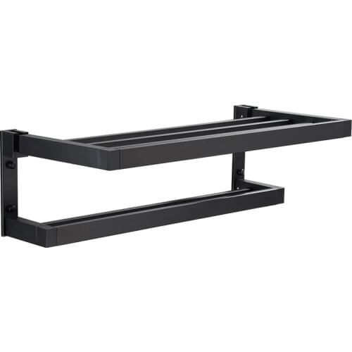 40/50/60/80cm Bathroom Black Wall Mounted Towel Rack Aluminium Bars Simple Square Design Towel Holder