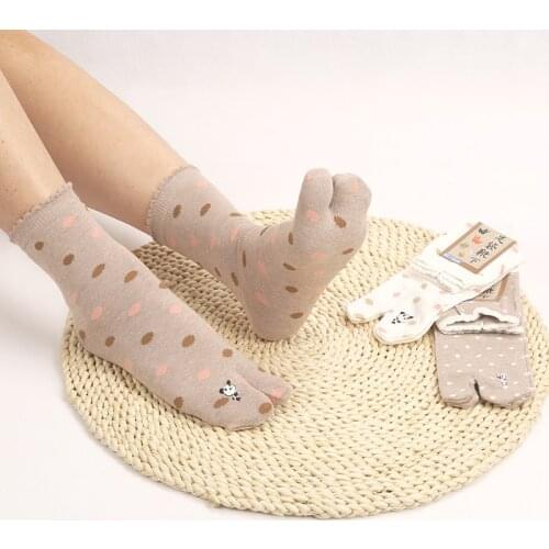 4 Pairs Women Two Toe Socks Cotton Two Finger Socks Thin Cotton Korean Cute Dot Sweat Socks With Separate Toes