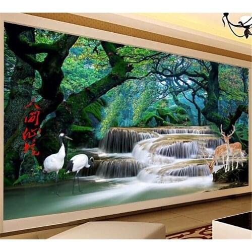Beibehang papel de parede Customized Wallpaper 3D Mural HD Fantasy Forest Waterfall Human Wonderland Background Wall Painting