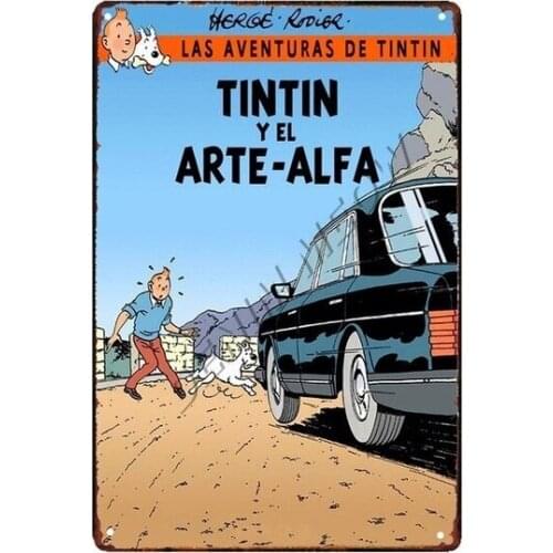 Tintin Catoon Movie Tin Sign Metal Plate Vintage Wall Art Poster Iron Painting Bar Coffee Kids Room Wall Craft Home Decor WY66