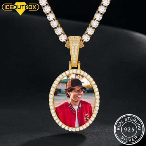Oval 925 Sterling Silver Custom Picture Pendant Necklace Cubic Zircon Fashion Memory Hip Hop Personalized Jewlery For Women Men