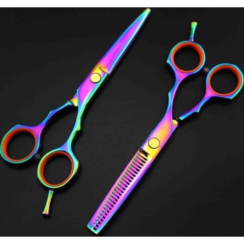 Professional 5.5inch Japan 440c rainbow thinning shears cutting barber cut hair scissors set hairdressing scissors Free shipping