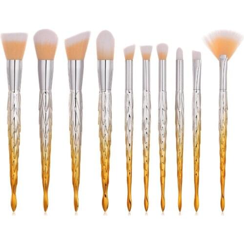 10Pcs Pro Unicorn Makeup Brushes Complete Flat Kabuki Tapered Top Powder Face Brush Set Blending Brushes for Makeup Techniqueing