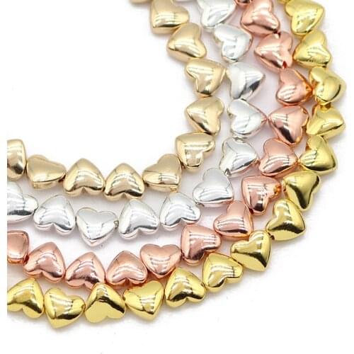 RBFHYER Natural Stone Love Heart Beads Rose Gold Silvers Hematite Loose Spacer Beads for Jewelry Making Diy Necklace Bracelet