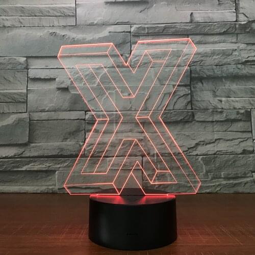 Letter X Shape 3D USB Touch Night Light High Transmittance Acrylic Pane Funny Table Lamp Changeable Colors Decor LED Lamp