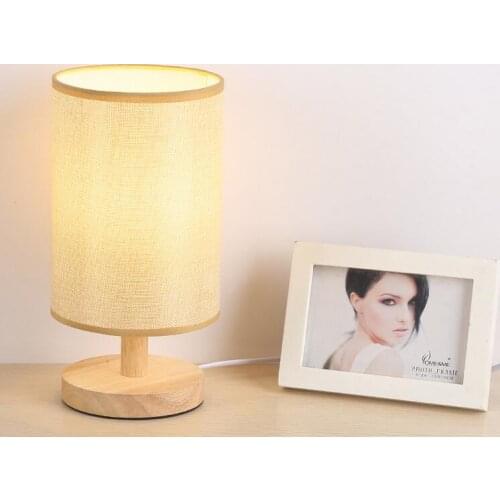 LED small table lamp night light Simple modern bedroom bed decoration wood color remote control creative