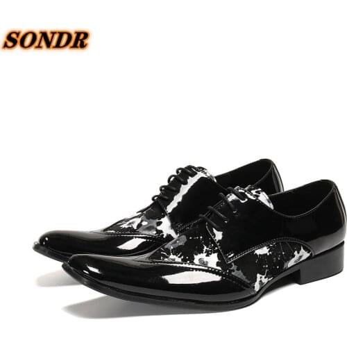 Zapatoz De Hombre British Style Office Men Genuine Leather Shoes For Men Formal Dress Wedding Lace Up Fashion Print Shoes