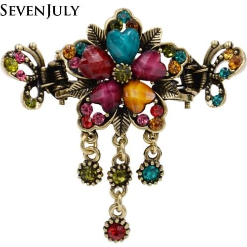 Retro Court Style Barrettes Crystal Rhinestone Rose Flower Hair Claw Women Hairpin Tassel Headwear Fashion Jewelry Accessory