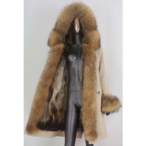 BLUENESSFAIR 2020 X-long Waterproof Parka Real Fur Coat Winter Jacket Women Natural Raccoon Fur Hood Fox Fur Liner Streetwear