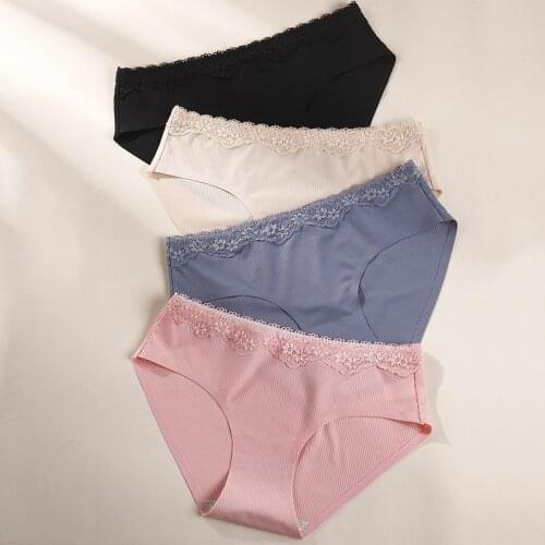 Women Panties Sexy Seamless Ice Silk Briefs Cotton Antibacterial Underpants Breathable Underwear Lingerie 3 Pcs/set Dropshipping