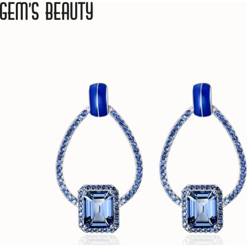 Gems Beauty Hoop Earring For Women Drop Earrings Trendy Jewelry Statement Earrings Quartz Blue Statement 925 Sterling Silver