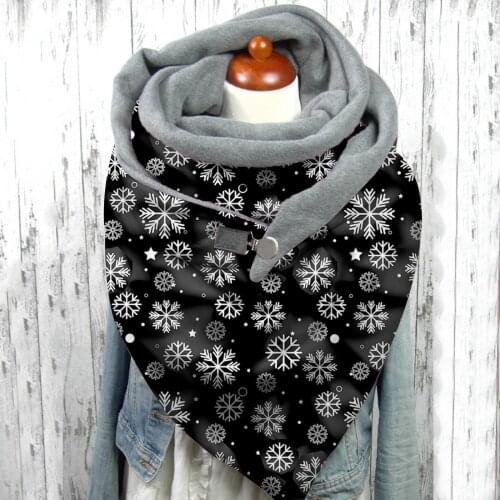 Womens Scarves Fashion Christmas Patchwork Winter Warm Shawls Soild Stitch Printing Button Wrap Soft Scarves Outdoor Bandana