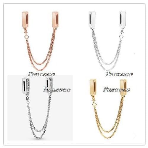 925 Sterling Silver Baeds Reflexions Sparkling Safety Chain Clip Charm Fit Pandora Women Bracelet & Necklace Jewelry