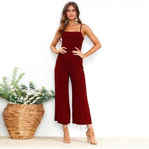 HLBCBG Solid Wide Leg Cami Jumpsuit Women Mid Waist Full Length Spaghetti Strap Skinny Summer High Street Sexy Jumpsuits