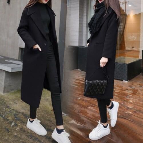 2020 Fashion Women Korean Winter Long Sleeve Coat Long Wool Loose Streetwear Ladies Trench Female Clothing Autumn Windbreaker