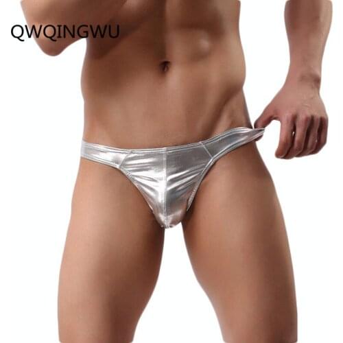 Sexy Briefs Mens Sexy Bikini Stretch Slim Imitation Leather Pants Gold Silver Pouch Briefs Underwear Shorts Male Gay Underwear