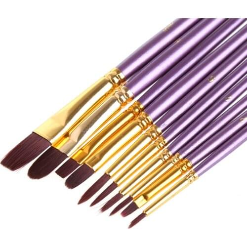 10Pcs Artist Paint Brush Set Nylon Hair Watercolor Acrylic Oil Painting Drawing E56C