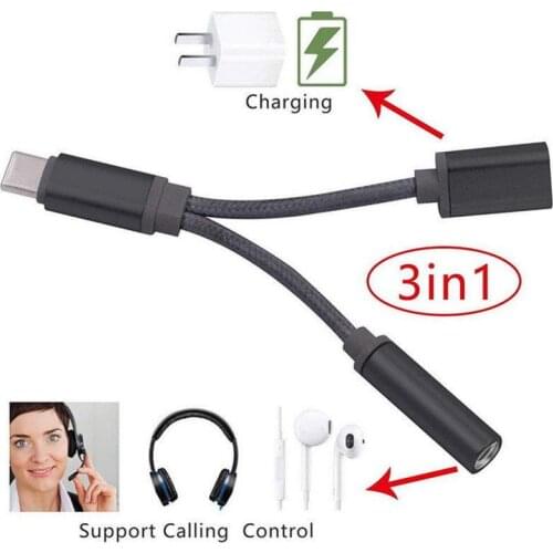 3.5mm Audio Charging Auxiliary Jack Cable Splitter Headphone Jack USB-C Type C Headphone Adapter For Huawei Xiaomi 2021 New