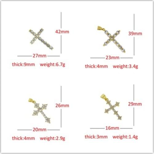 3pcs Jewelry DIY Making Necklace Wholesale Pave White Crystal Cubic Zircon Religious Cross Jewelry Findings Gold Charm Pendant