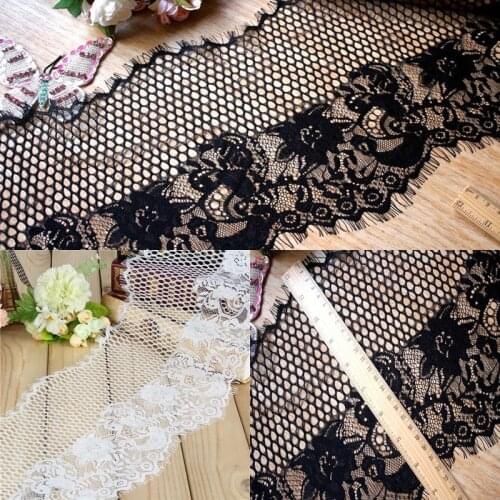 6 Meters/Lot Eyelashes Lace Trim Flower Black White Ribbon Fabric Handmade DIY Clothes Wedding Dress Sewing Craft Width 23CM