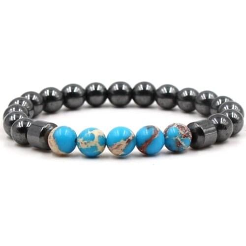 8mm ey42 adjusted Charm nature blue Emperor stone hematite bead Bracelet women Healing Prayer Reiki Chakra Buddha Yoga