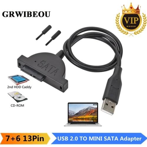 USB 2.0 to Mini Sata II 7+6 13Pin Adapter for Laptop CD/DVD ROM Slimline Drive Converter Cable Screws steady style USB 2.0 SATA