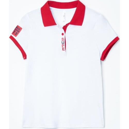 Baharcelin 2019 Summer Embroidery Slim Polo Shirt Tops Girl Turn-down Collar Short Sleeve casual patchwork Top clothes for woman