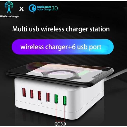 Wireless charger station for samsung huawei oppo multi 6 port fast charge dock universal 2 qc3.0 quick charger eu us uk au plug