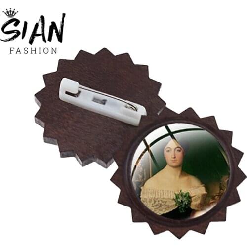 SIAN Marianne Avatar Pattern Brooch Pin Vintage Wooden Glass Round Badge Fashion Jewelry Womens Brooches Gifts For The New Year