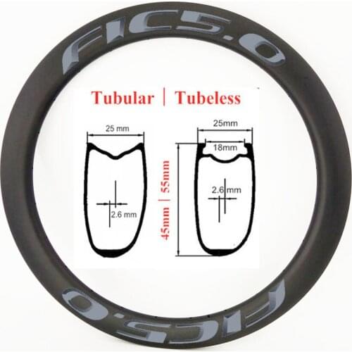 FIC carbon cyclocross rim UD matte tubular rim 24h 700c U shape road disc wheel rim 45mm 55mm tubeless clincher rim 25mm wide asymmetric gravel rims