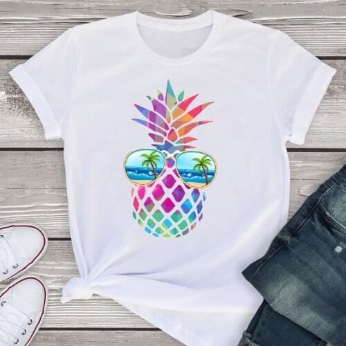 Women T Shirt Graphic Tee Watercolor Pineapple Fruit Beach Summer Woman Tshirts Short Sleeve Clothes Tops Casual Female T-Shirt