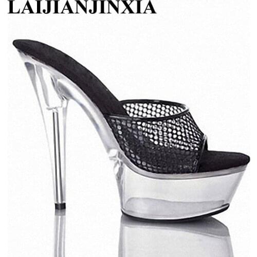 LAIJIANJINXIA Women Sexy 15cm Thin High-Heels Platform Shoes Nightclub Party Queen Pole Dancing Shoes Slippers Lady Dance Shoes
