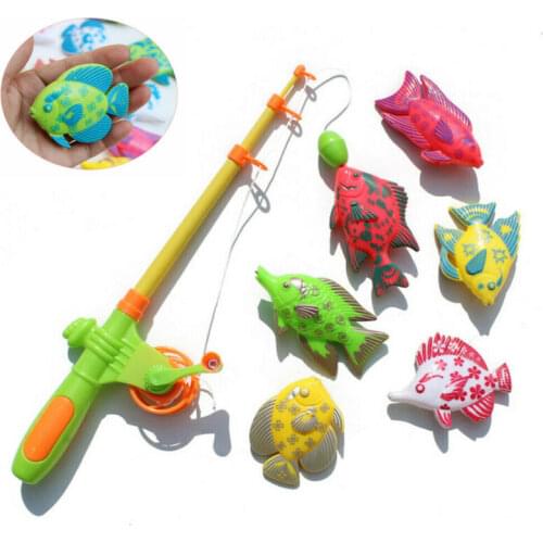 Childrens 7pcs/Set Magnetic Fishing Parent-child interactive Toys Game Kids 1 Rod 1 net 12 3D Fish Baby Bath Toys outdoor toy