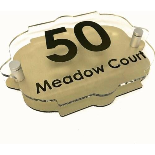 Brushed Gold Effect Personalised Vintage House Number Sign Street Name