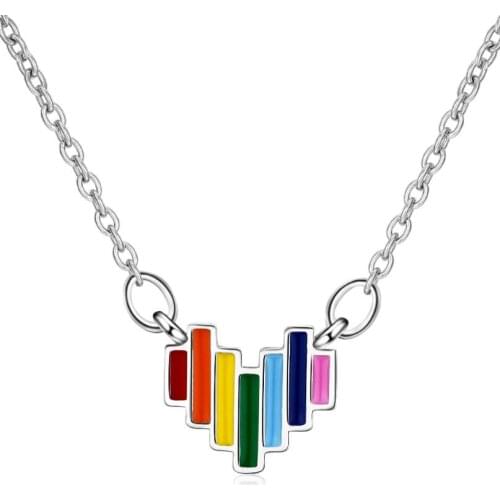 Sweet Rainbow Heart Pendant Necklaces For Women Trend Short Clavicle Chain 925 Sterling Silver Party Gifts Jewelry SAN202